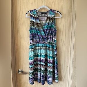 Sleeveless V-Neck Patterned Teal & Purple Summer Dress